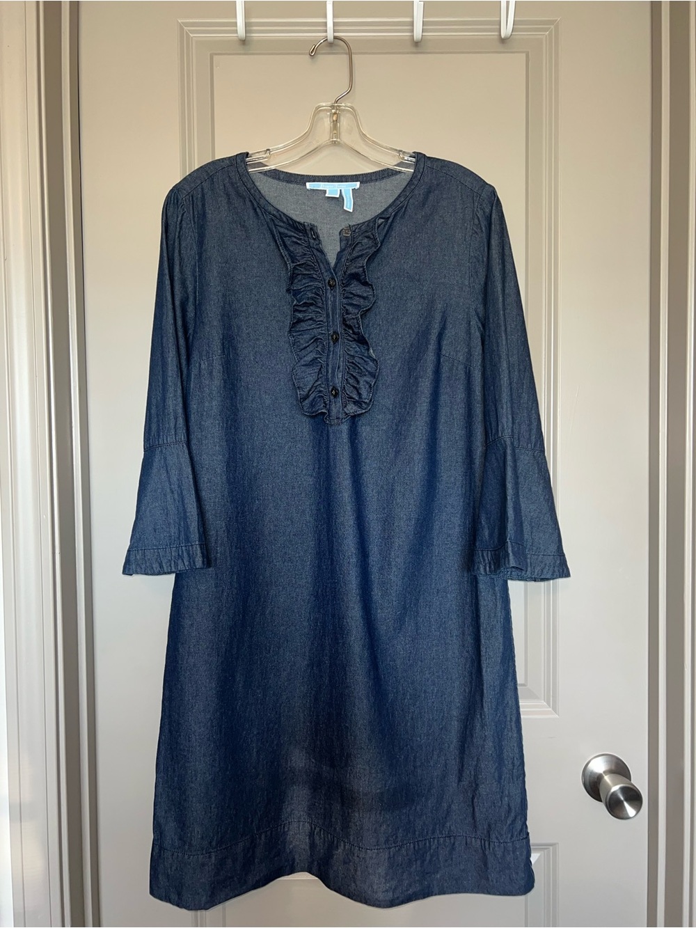Draper James Chambray Denim Ruffle Shift Dress Indigo Size 10